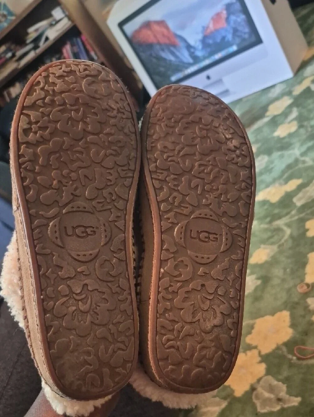 UGG Tan Suede Faux-Shearling Cuff Slip-On Winter Boots